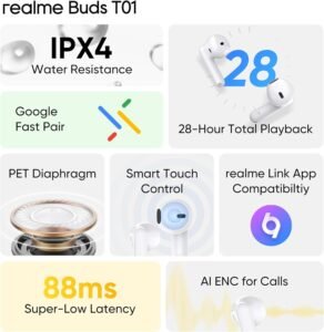 Realme Buds T01 True Wireless AI Noise Reduction White Elhadad Store